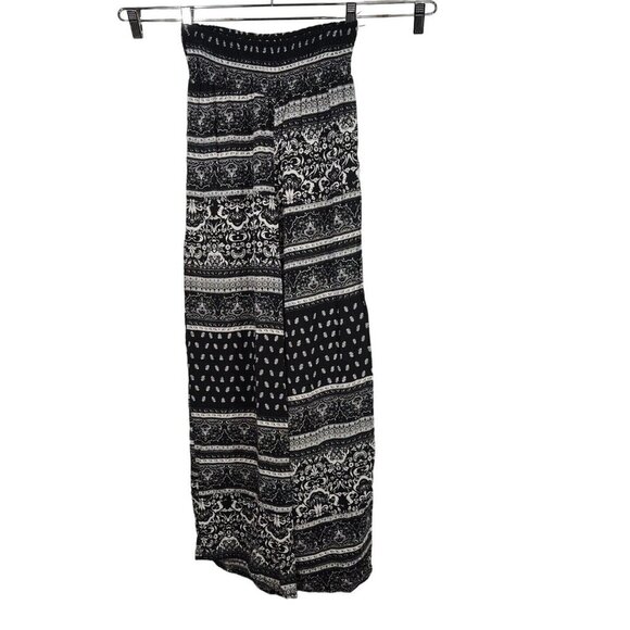 Rue 21 Black Printed Wide Leg Pants Women Size S Smocked Waist Pull-on Casual - Picture 1 of 5